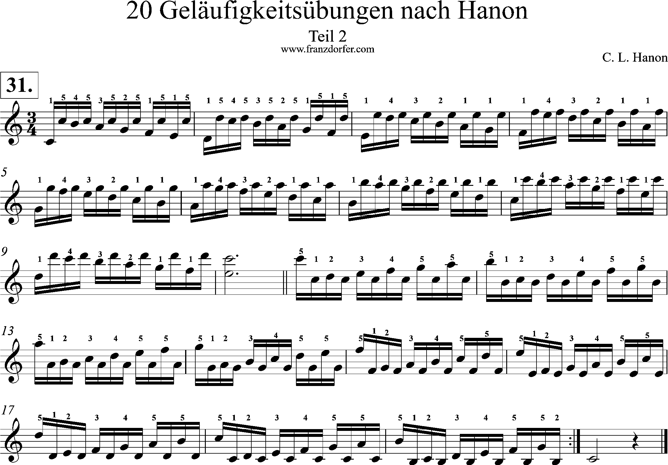 Akkordeonnoten, Hanon geläufigkeitsübungen, Nr-31